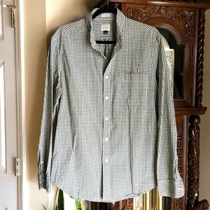 J. Crew, 0253, Olive green classic ghingam man's long sleeve shirt, size L